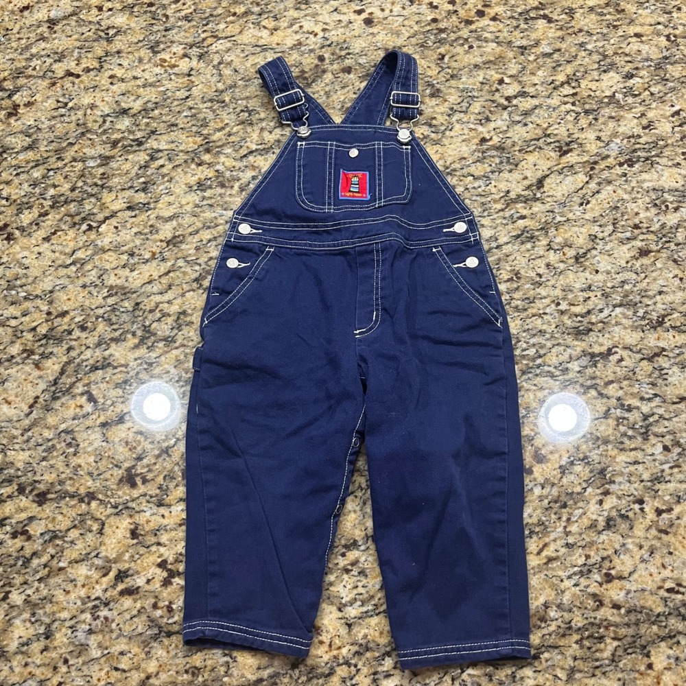 Vintage Gymboree Boy Navy Blue Nautical Lighthouse‎ Cotton Twill Overalls Size S